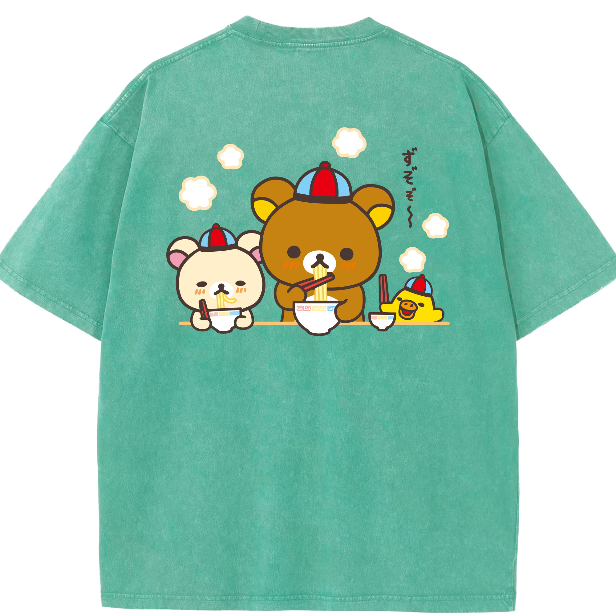 （画像用） リラックマ リラックマ キイロイトリ Rilakkuma Korilakkuma Kiiroitori 綿100% ヴィンテージ風 半袖Tシャツ（背面プリント）